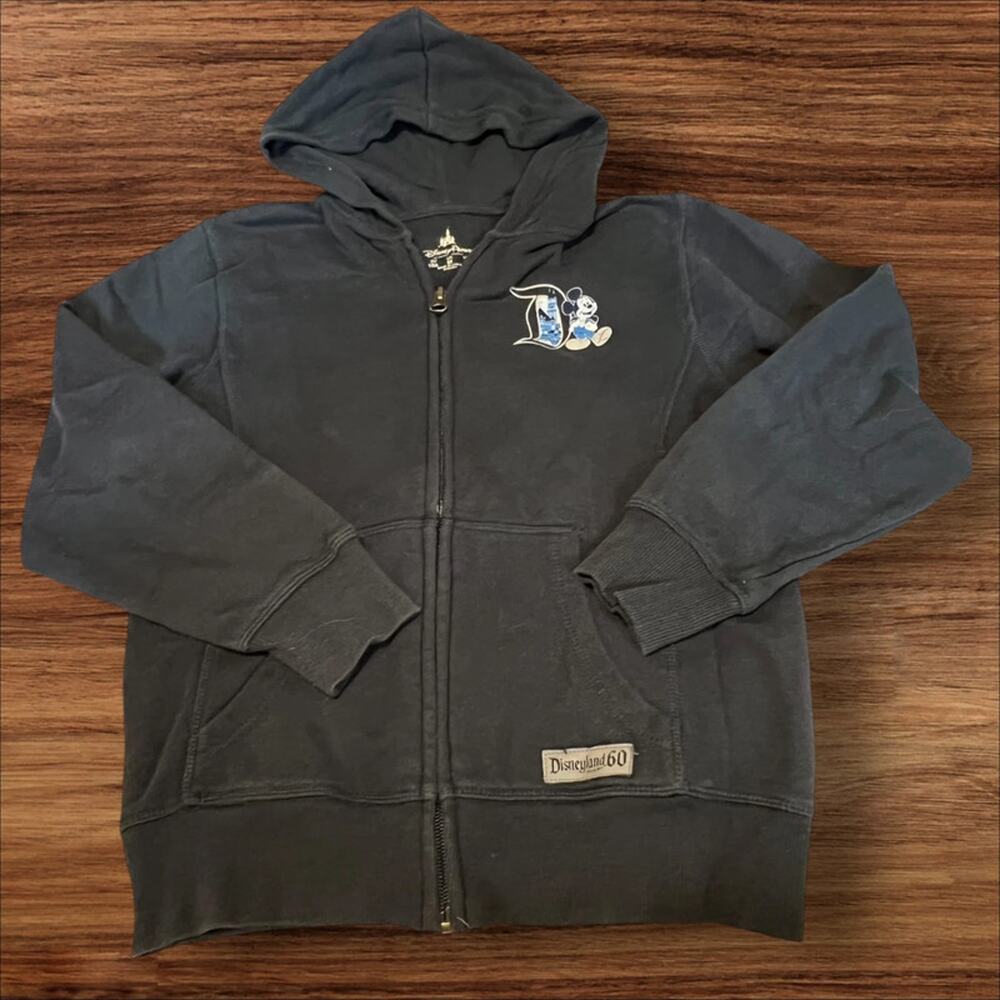 Disneyland 60th Anniversary Mickey Navy Blue Zip Hoodie Kids Medium 10A